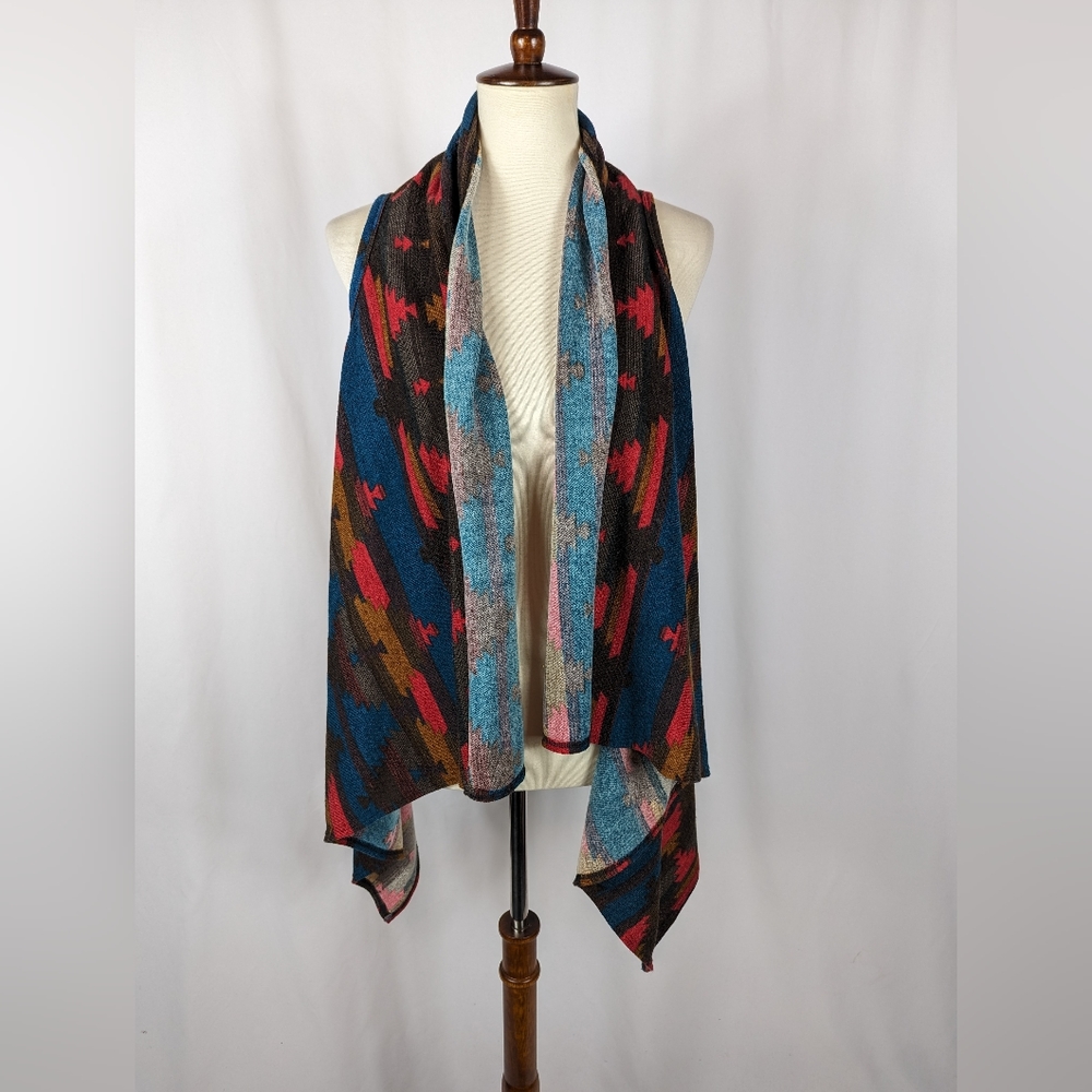 Pronto USA Casual Sleeveless Open Front Vest Tunic Southwestern Aztec Womens M